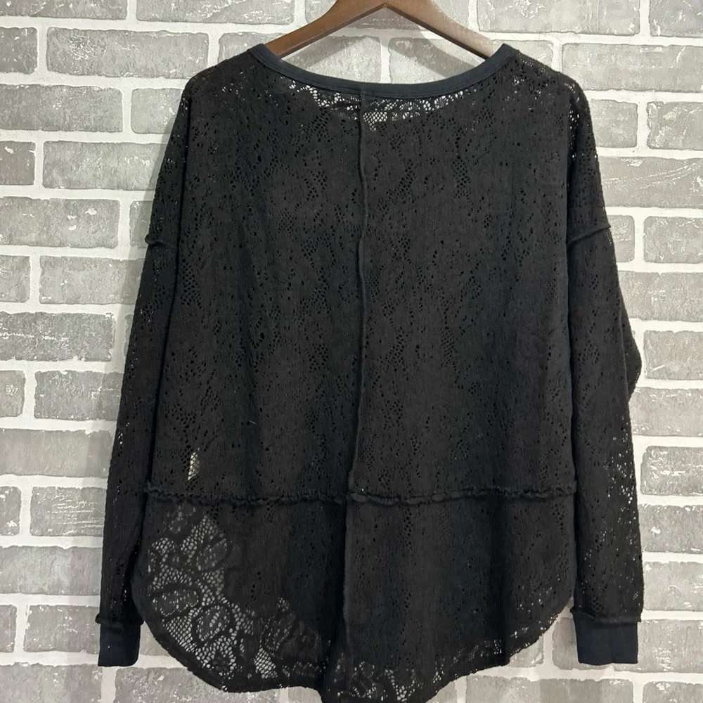 Free People Not Cold In This Knit Top Black Lace Open Knit Boho Oversized Small